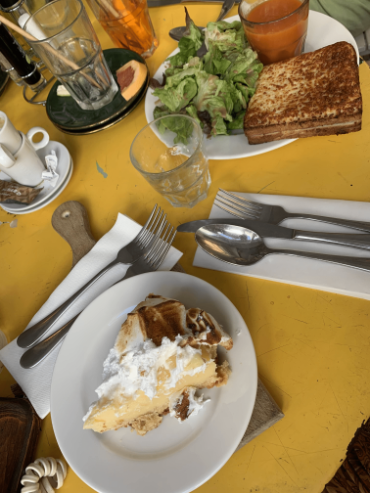 A table with food.