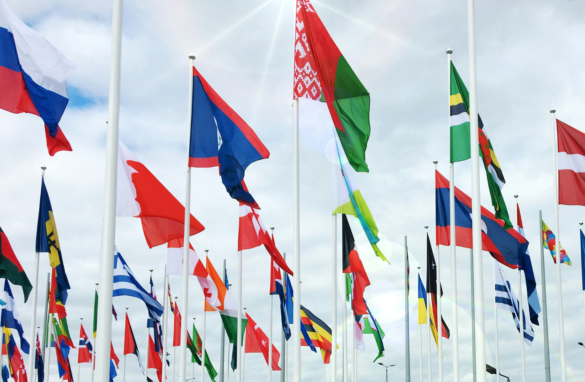 Flags of the world on flag poles