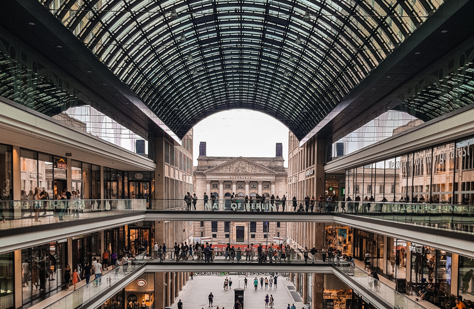 third floor view of openair Mall of Berlin