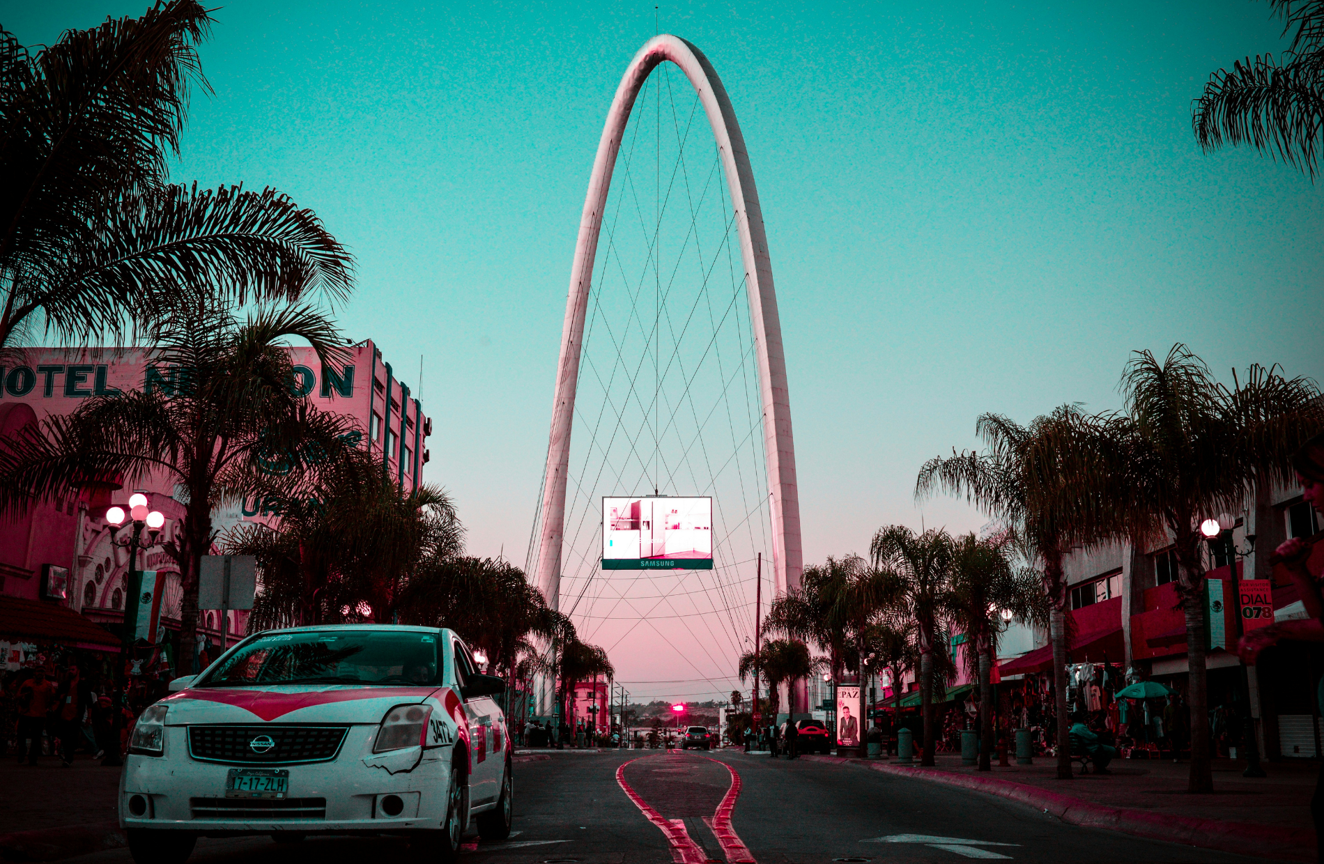 Arch and street view in Tijuana