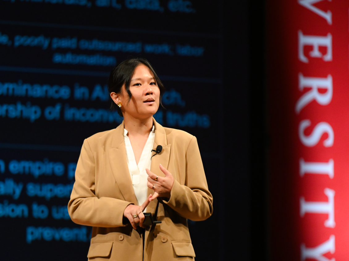 Karen Hao speaking about her book, 