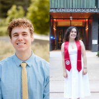 Gabe Veltri smiling and Olivia Roberts standing and smiling