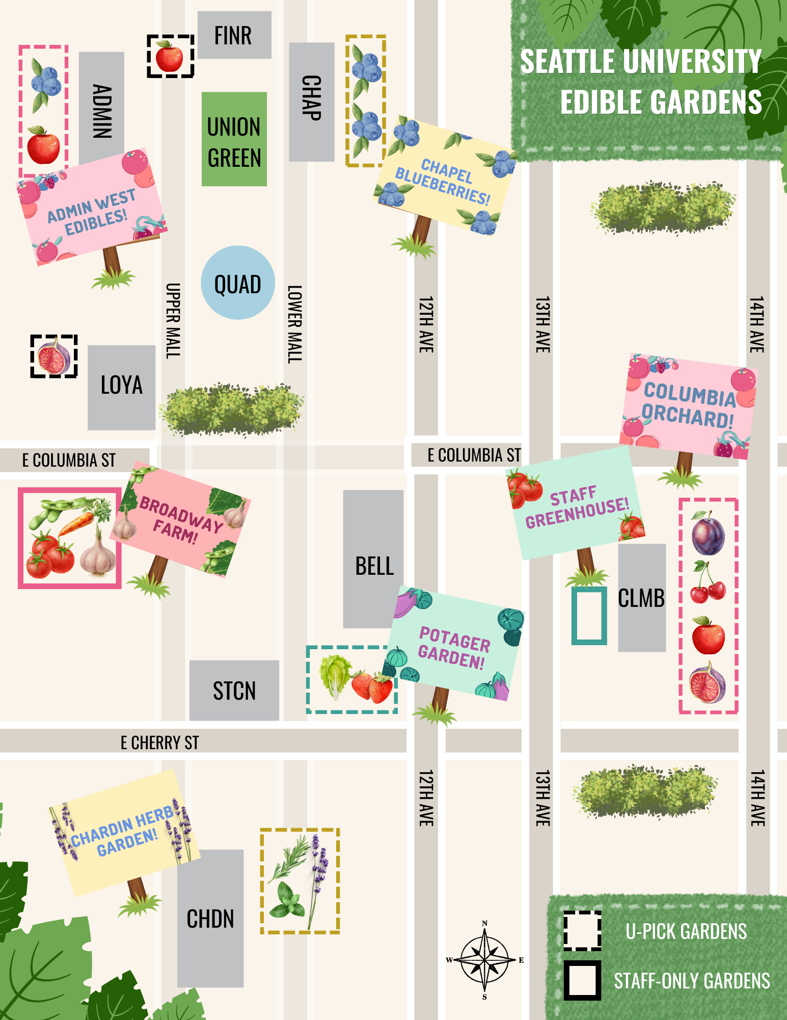 Map of Seattle University's Edible Gardens