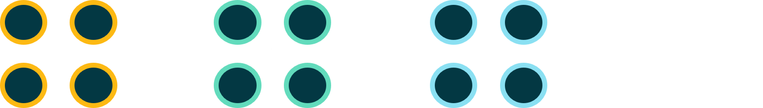 Three pods of 4 circles connected, with numbers 1, 2, 3 in them