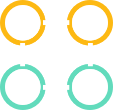 four circles, two blue, two yellow, connected by white lines forming a square