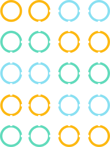 20 circles, different colors, connected by white lines forming a 5x4 rectangle