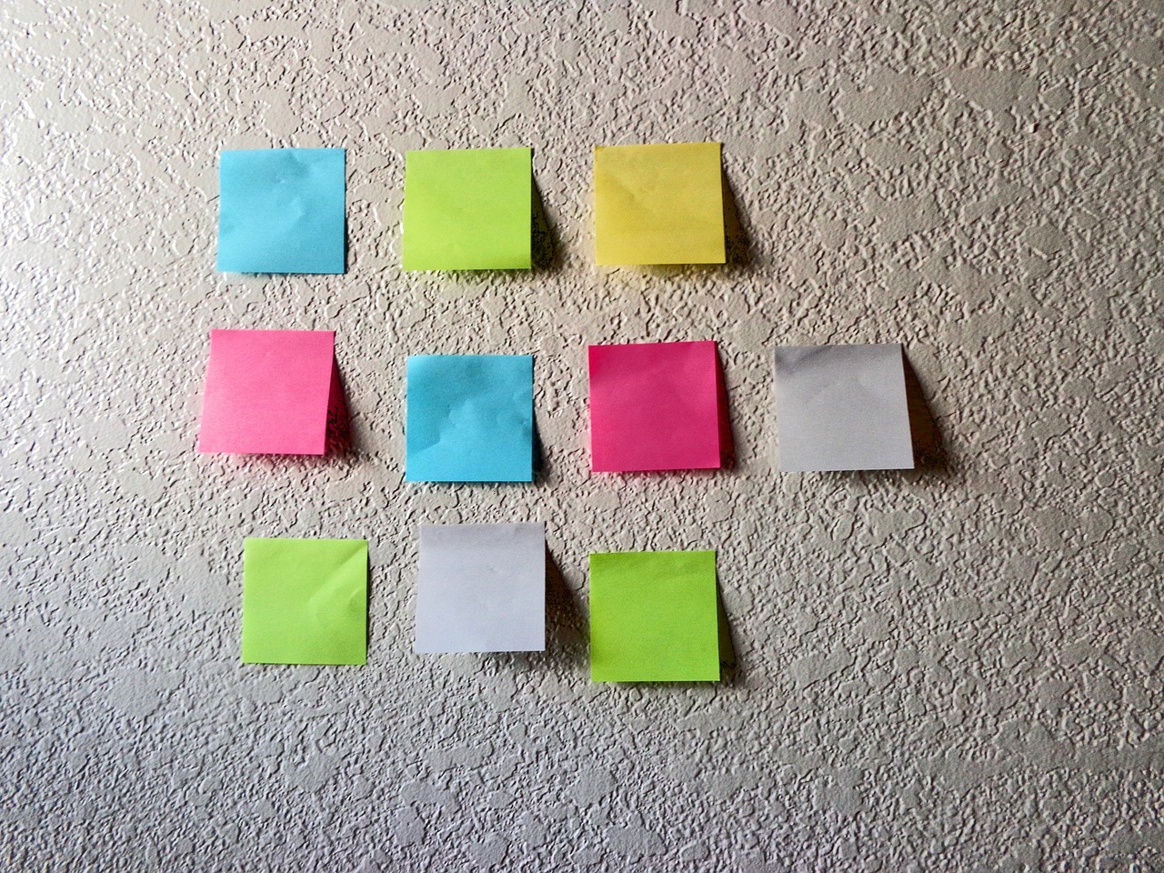 Wall with colored sticky notes