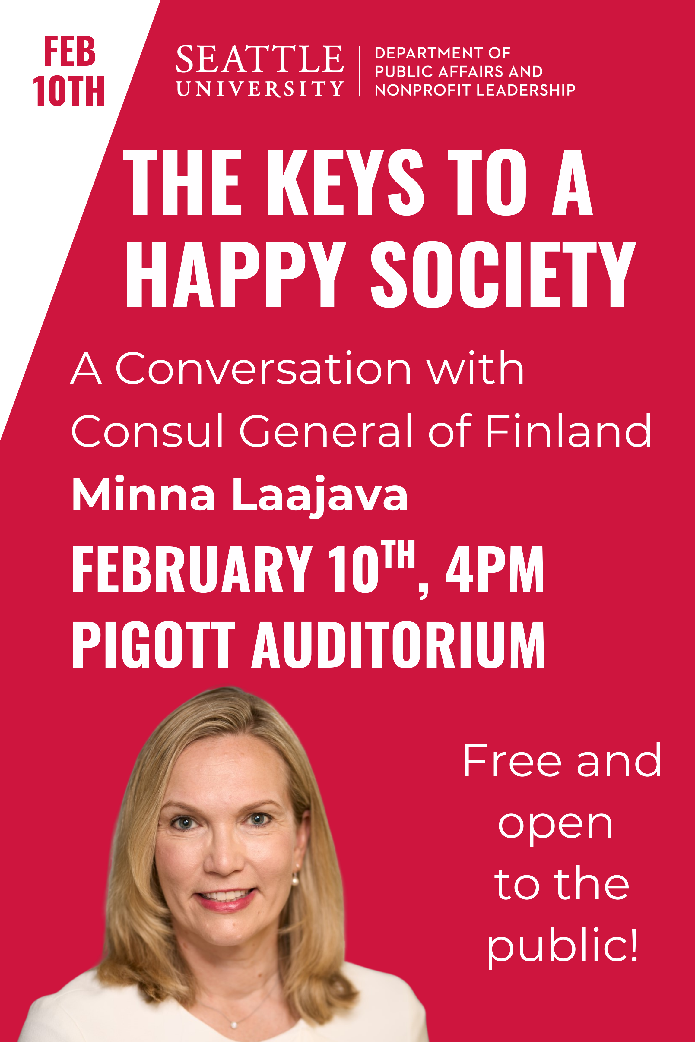 a flyer for an event on february 10 2026 about society and happiness