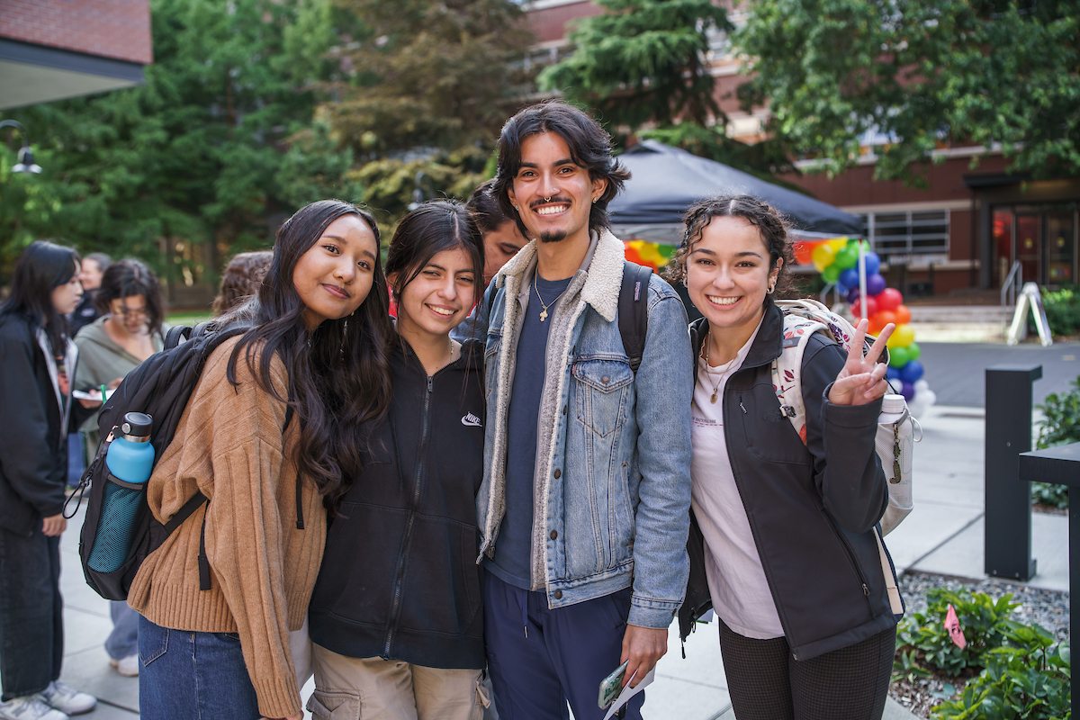 Students celebrating on campus together