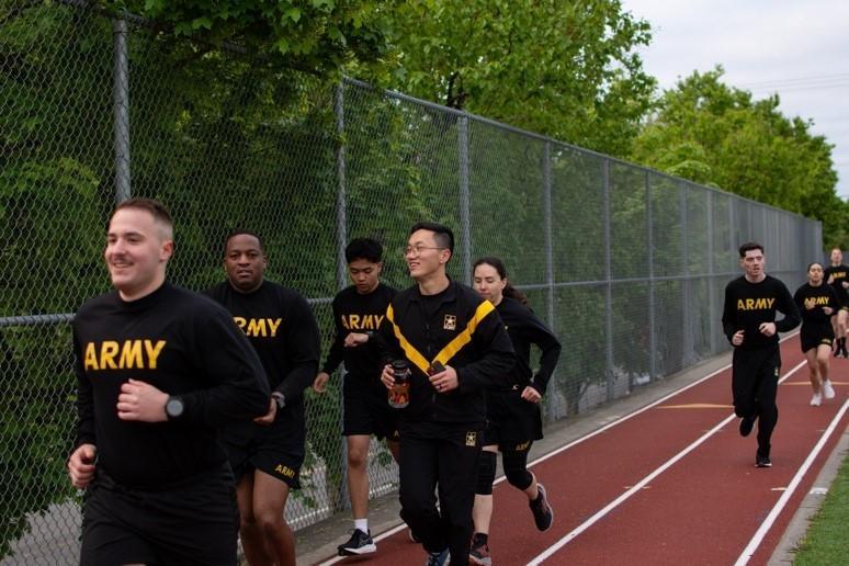 Cadets running on train