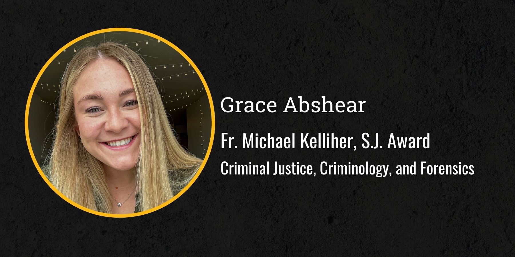 Photo of Grace Abshear and text