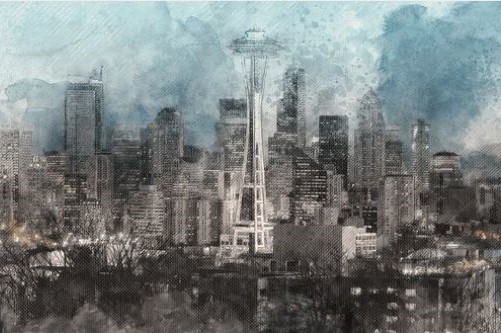 Water color painting of Seattle Skyline