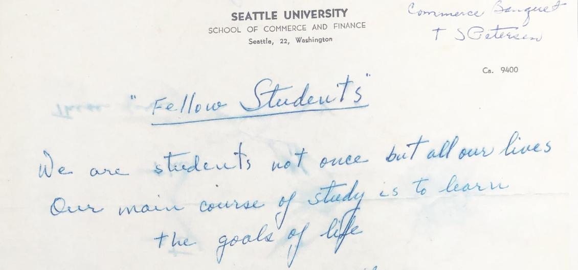 Notes from a speech written by founding dean, Paul Volpe, for a 1953 function