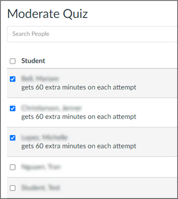 moderate this quiz with student extensions listed