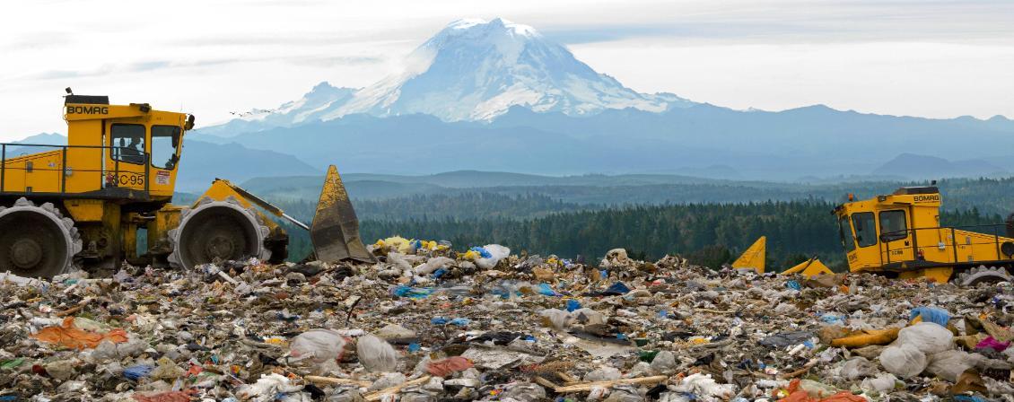 image of giant landfill in front of Mount Rainier 