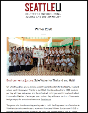 screenshot of homepage of CEJS WQ 2020 newsletter