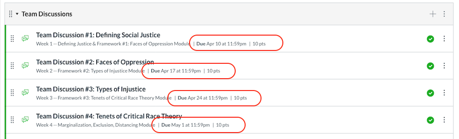 Screenshot showing how to check assignment due dates in Assignments list in Canvas