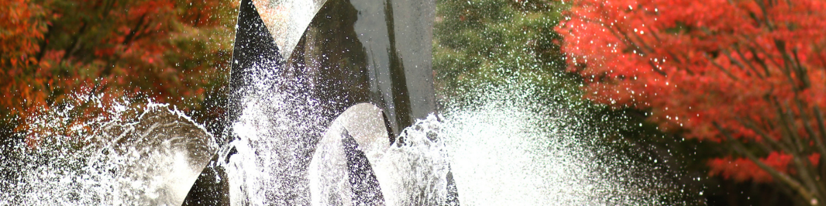 Close up of fountain with trees in background