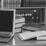 Picture of computer and books