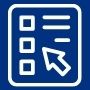 Icon with arrow and boxes to represent taking a survey