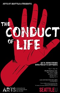 Poster of a giant red hand with a black background. Learn more about the production 