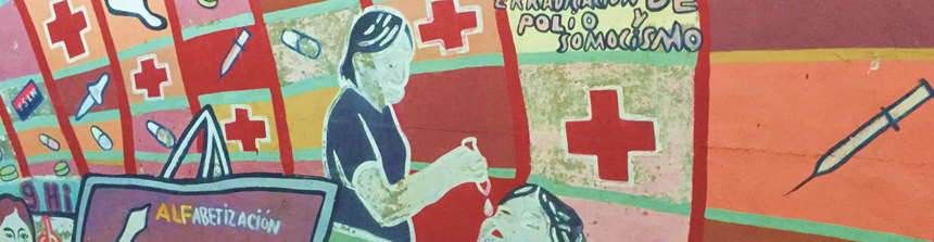 Mural in Nicaragua showing nurse giving polio vaccine to child 