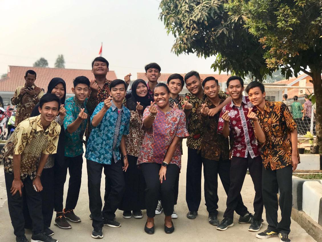 Hope Tucker with group of students in Indonesia