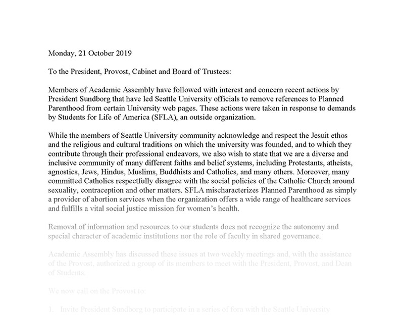 A picture of the Academic Assembly resolution, click for text