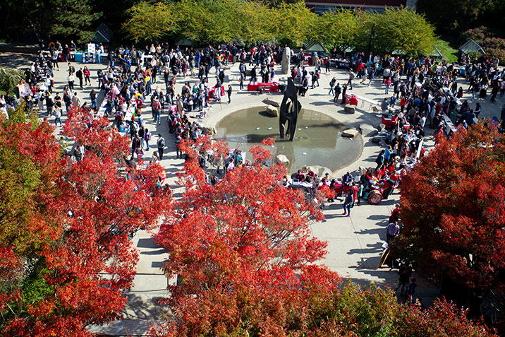 students at quad fountain