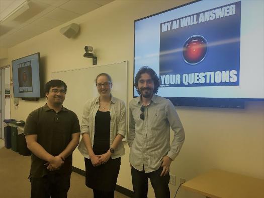 graduate students pose for a photo following their MSCS research presentations