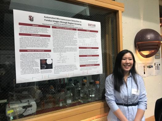 A cs student presents summer research at the Undergraduate Poster Session