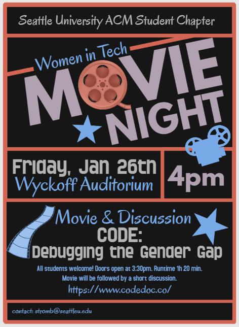 CODE movie screening poster put on by SU Women in Tech
