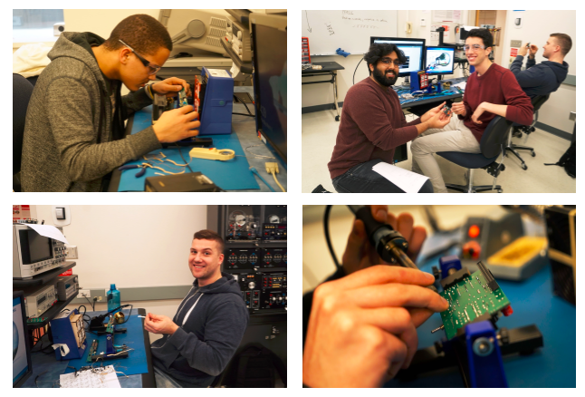 Collage of junior ece students working on their persistence of vision clock project