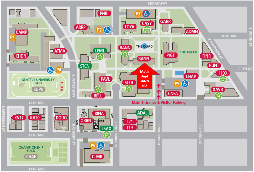 Campus map showing Math Dept location