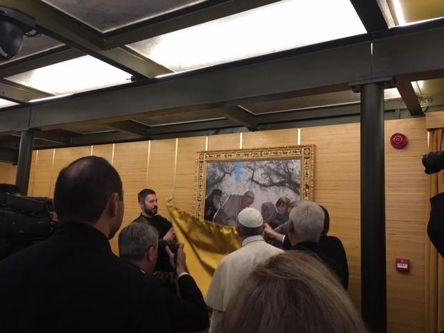 The unveiling of Mullally's painting of Pope Francis