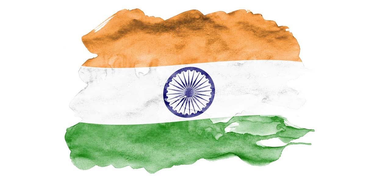 India flag is depicted in liquid watercolor style isolated on white background. Careless paint shading with image of national flag.