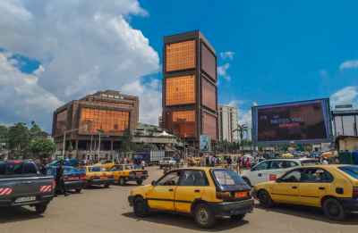 Busy street of cars in downtown Yaounde, Cameroon
