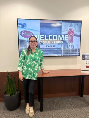 Ana Milena Mejia inside the PACCAR facility in Renton, Washington, during her summer internship.