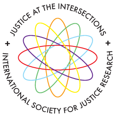 a logo with the words justice at the intersections and international society for justice research