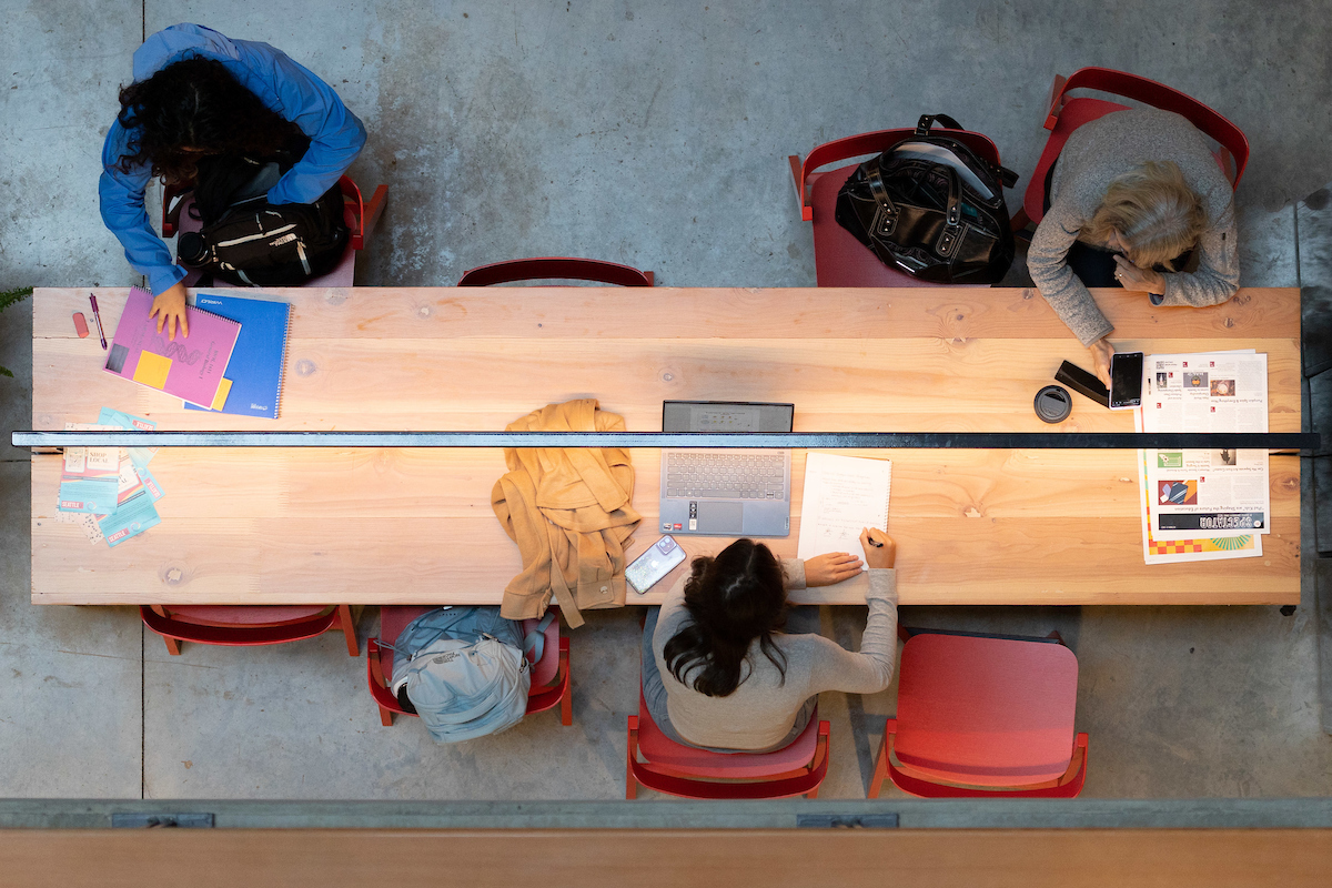 birds eye view of students at a desk