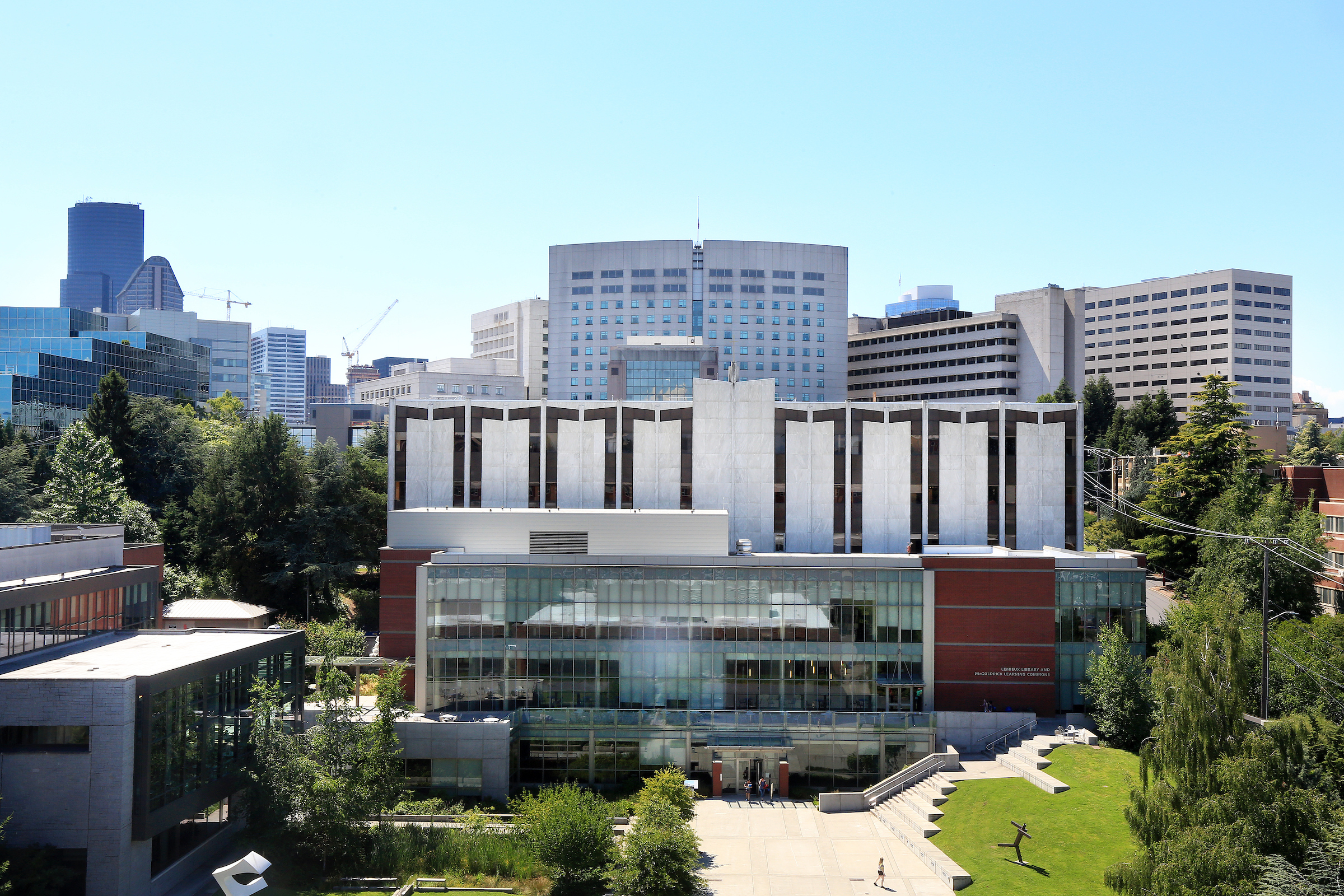 campus library and plaza on a sunny day