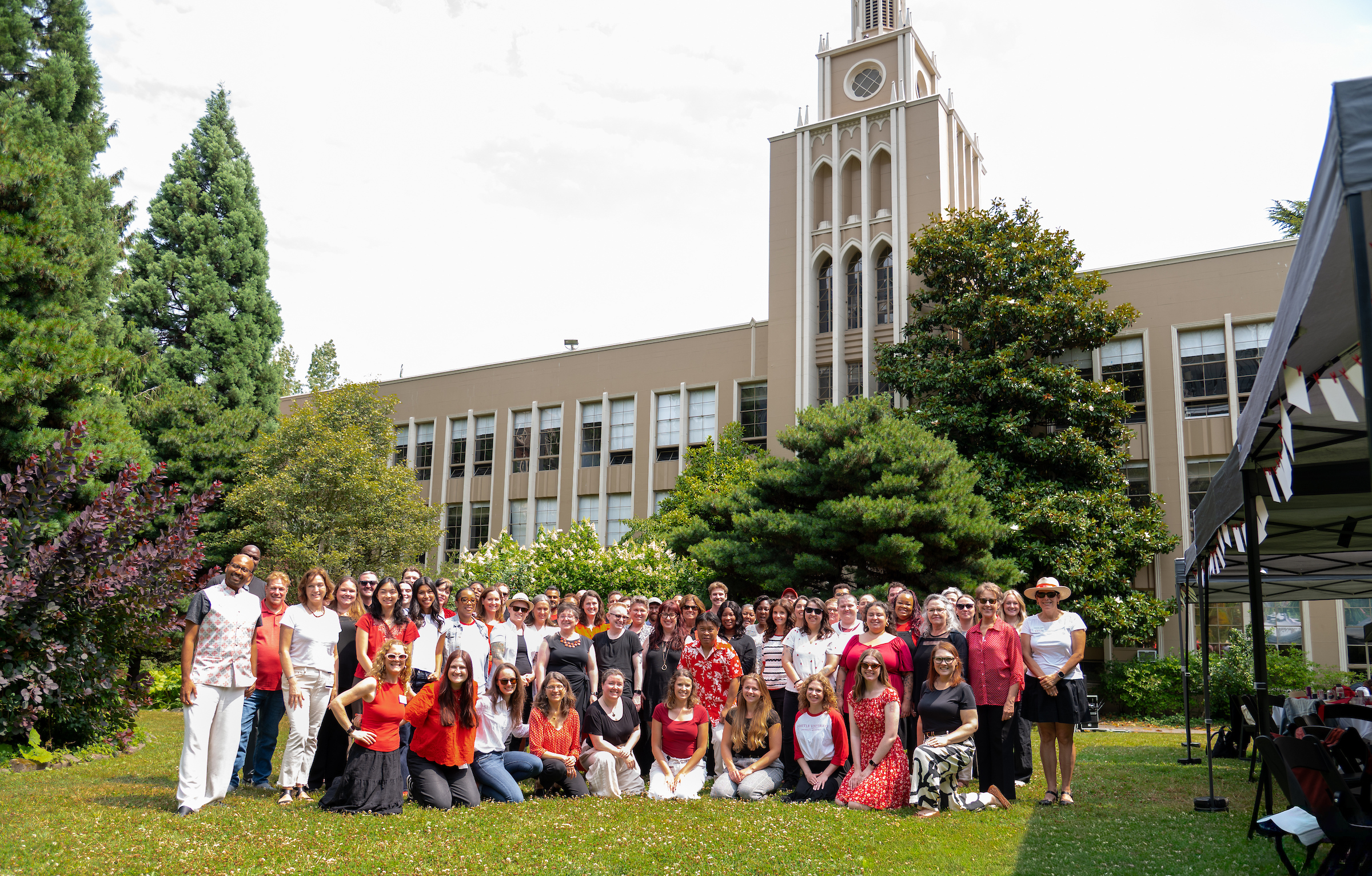 group shot in front of the iconic Administration building