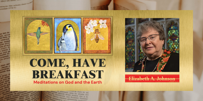 Come, Have Breakfast flayer. Graphic form book cover and title on the left side. On the right side, headshot of Elizabeth Johnson.