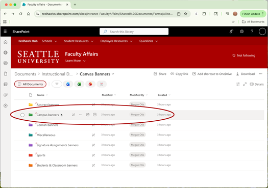Screenshot of Sharepoint folder showing banner folder