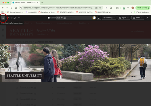 Screenshot of Sharepoint window showing banner image list