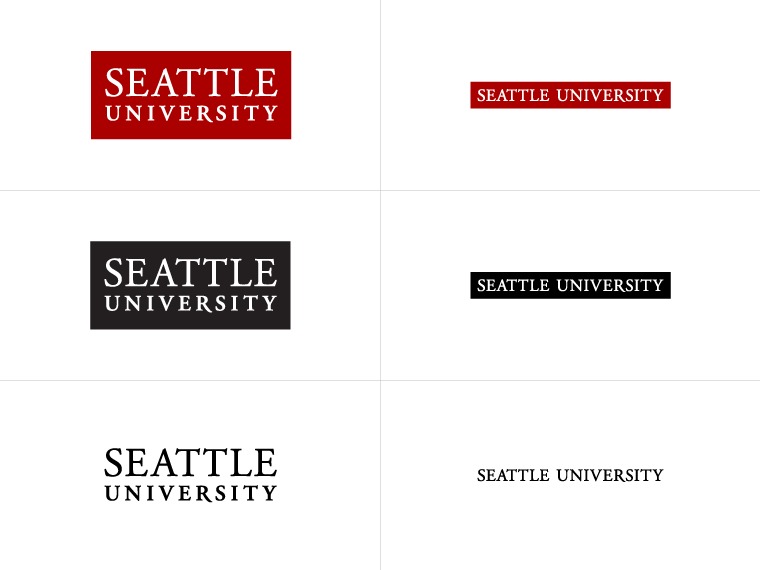 examples of Seattle University's wordmark logos