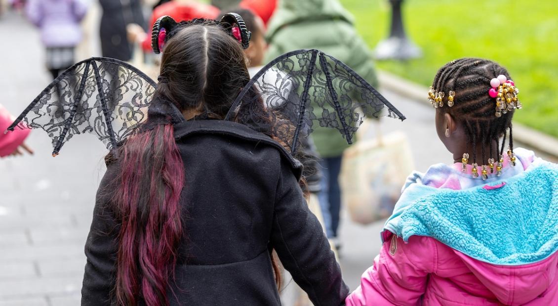 Kids trick or treating on campus