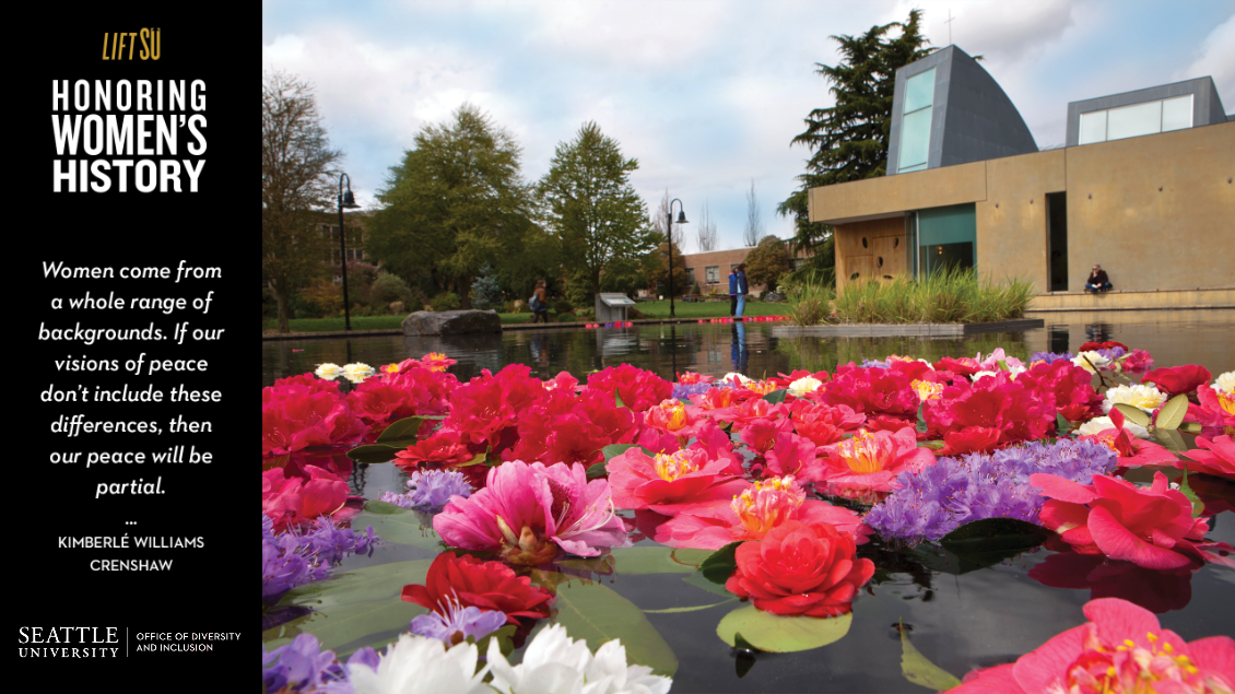 Zoom Background Image. Titled Honoring Women's History Month. Quote from Kimberle Williams Crenshaw stating 