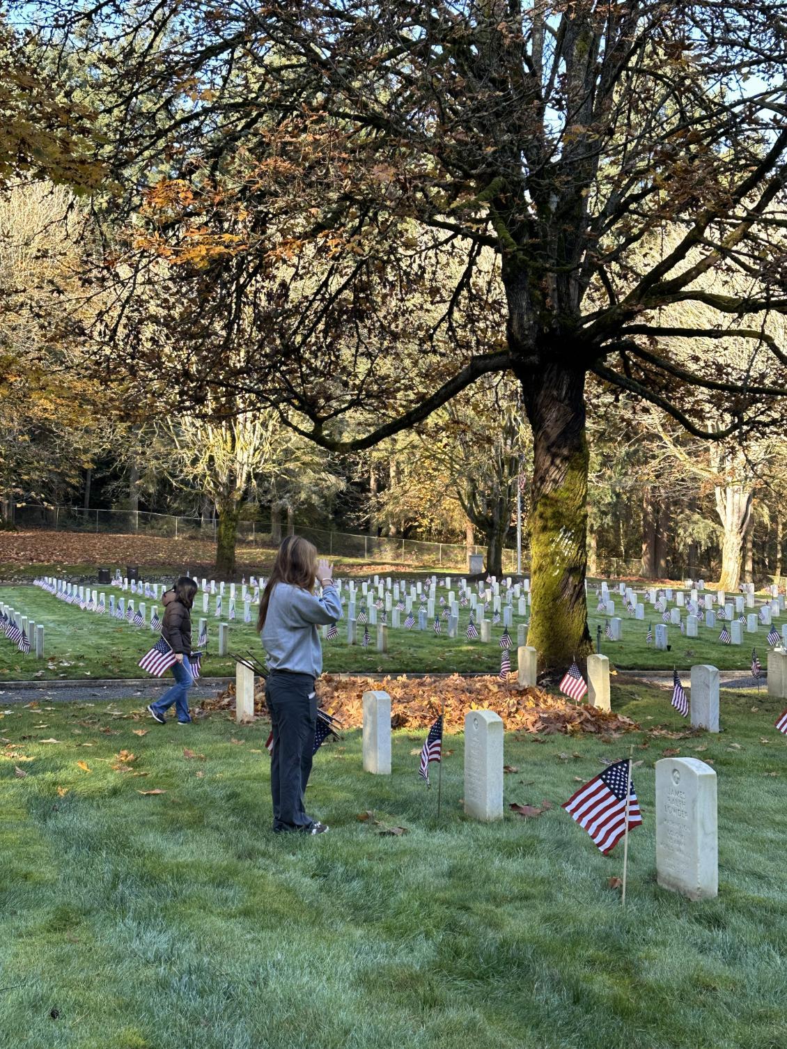 Cadet saluting flag on grave