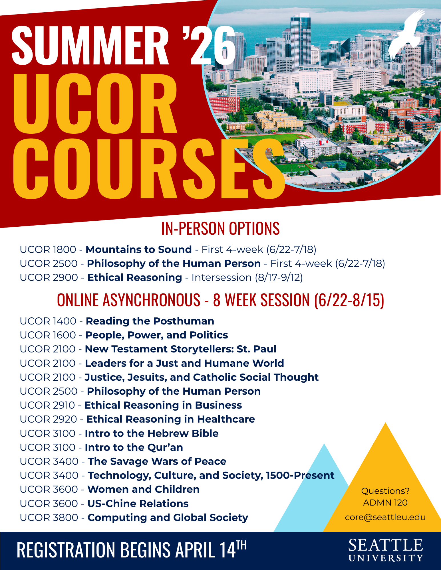 A list of the summer 2026 UCOR course offerings.